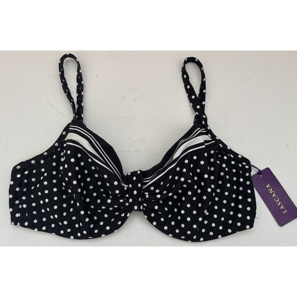 LASCANA Lycra Women's Black And White Polka Dot Bikini Swim Top 38C NWT